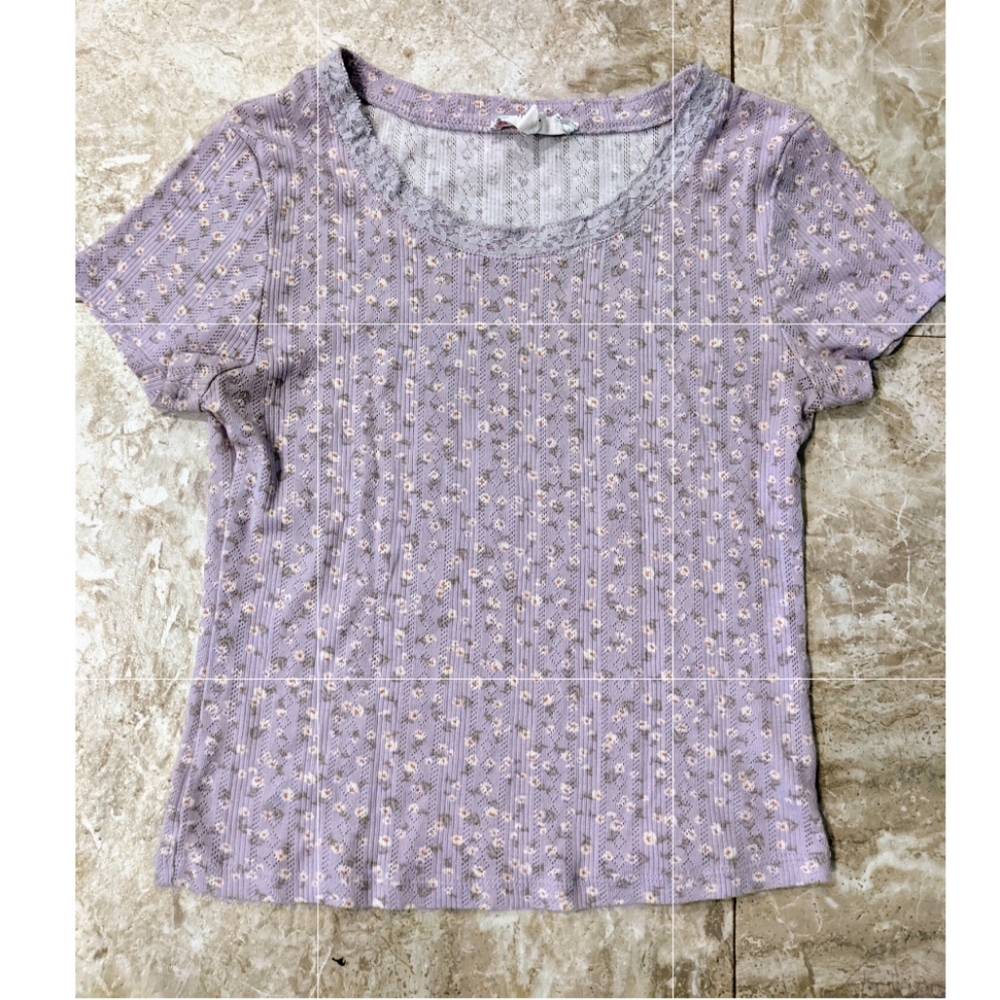 Light purple floral baby tee